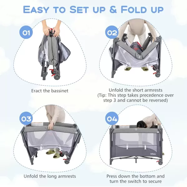 imageINFANS Pack and Play 5 in 1 Baby Bedside Sleeper with Bassinet Diaper Changer Mattress Carry Bag Music Box Hanging Toys Foldable Bedside Crib Portable Playard for Newborn Toddlers BearClassic