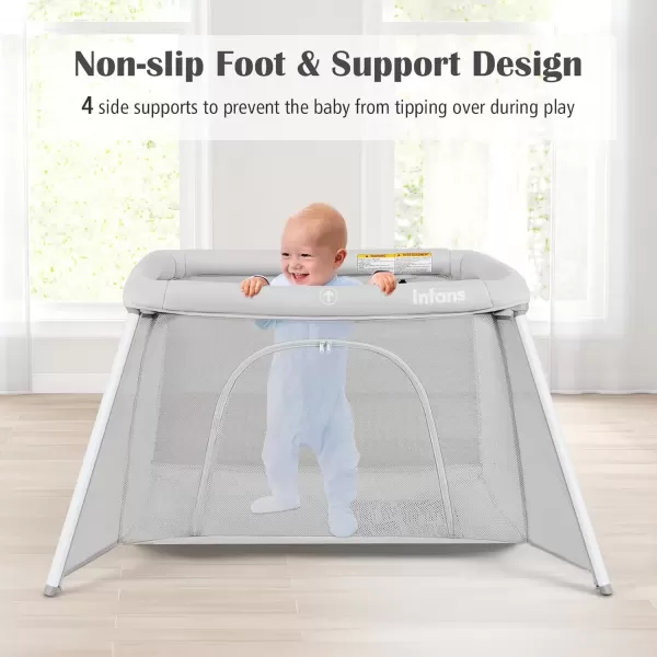 imageINFANS Travel Crib Portable Baby Playpen with Removable Bassinet Soft Mattress Carry Bag Foldable Lightweight Playard Nursery Center for Newborns Toddlers Light GrayLight Gray