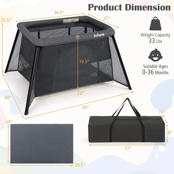 imageINFANS Travel Crib Portable Baby Playpen with Removable Bassinet Soft Mattress Carry Bag Foldable Lightweight Playard Nursery Center for Newborns Toddlers Light GrayDark Gray