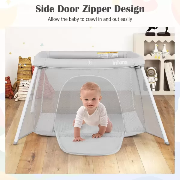 imageINFANS Travel Crib Portable Baby Playpen with Removable Bassinet Soft Mattress Carry Bag Foldable Lightweight Playard Nursery Center for Newborns Toddlers Light GrayLight Gray