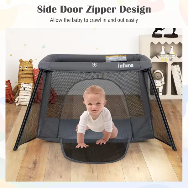 imageINFANS Travel Crib Portable Baby Playpen with Removable Bassinet Soft Mattress Carry Bag Foldable Lightweight Playard Nursery Center for Newborns Toddlers Light GrayDark Gray
