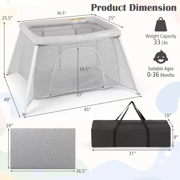 imageINFANS Travel Crib Portable Baby Playpen with Removable Bassinet Soft Mattress Carry Bag Foldable Lightweight Playard Nursery Center for Newborns Toddlers Light GrayLight Gray
