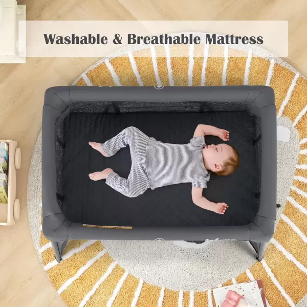 imageINFANS Travel Crib Portable Baby Playpen with Removable Bassinet Soft Mattress Carry Bag Foldable Lightweight Playard Nursery Center for Newborns Toddlers Light GrayDark Gray