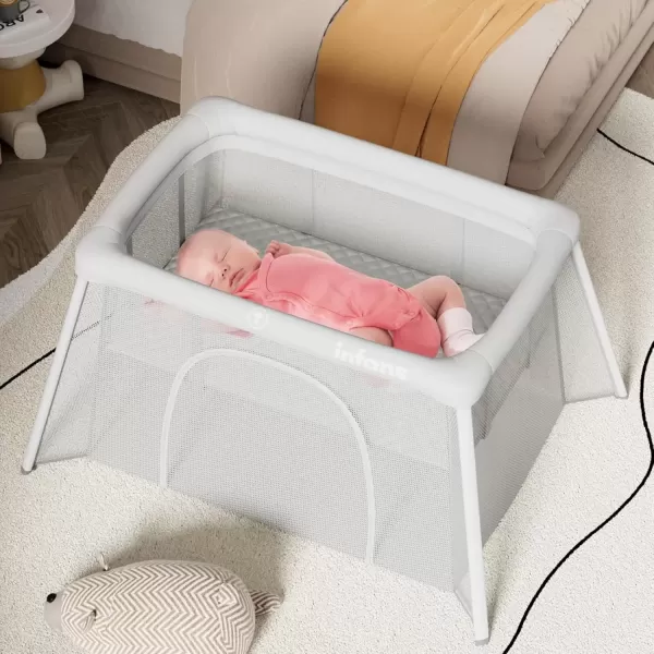 imageINFANS Travel Crib Portable Baby Playpen with Removable Bassinet Soft Mattress Carry Bag Foldable Lightweight Playard Nursery Center for Newborns Toddlers Light GrayLight Gray