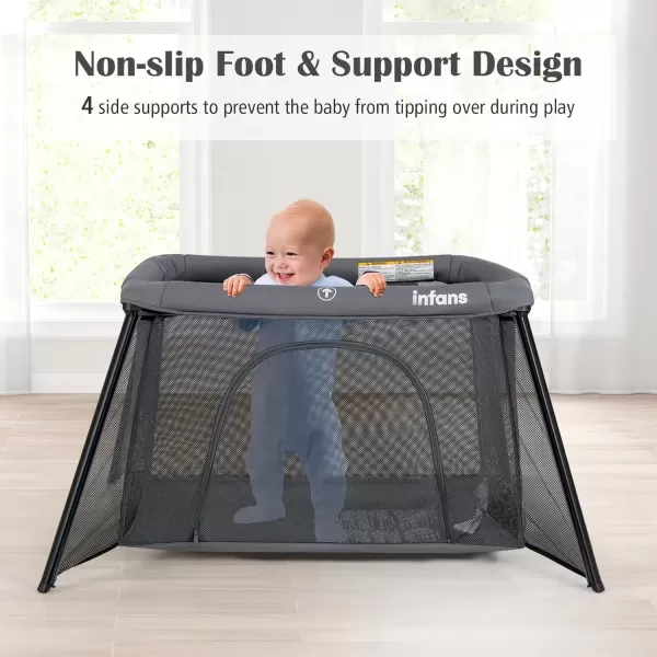 imageINFANS Travel Crib Portable Baby Playpen with Removable Bassinet Soft Mattress Carry Bag Foldable Lightweight Playard Nursery Center for Newborns Toddlers Light GrayDark Gray