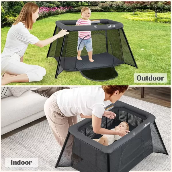 imageINFANS Travel Crib Portable Baby Playpen with Removable Bassinet Soft Mattress Carry Bag Foldable Lightweight Playard Nursery Center for Newborns Toddlers Light GrayDark Gray