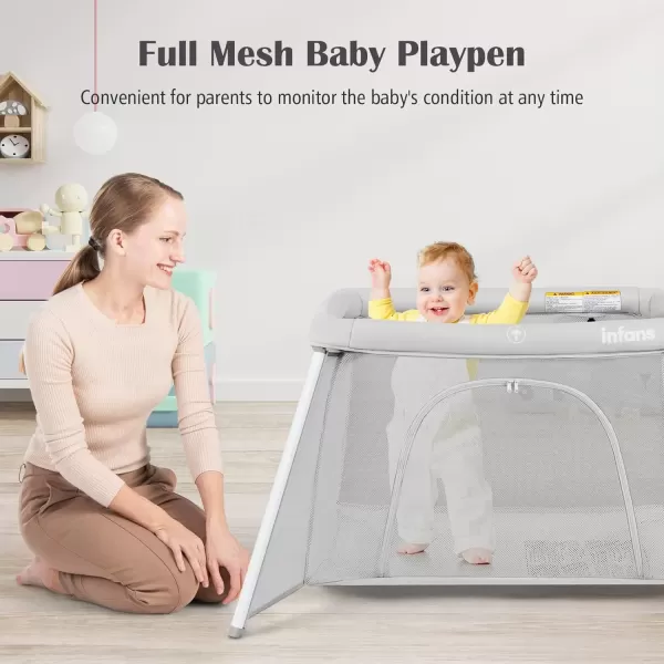 imageINFANS Travel Crib Portable Baby Playpen with Removable Bassinet Soft Mattress Carry Bag Foldable Lightweight Playard Nursery Center for Newborns Toddlers Light GrayLight Gray