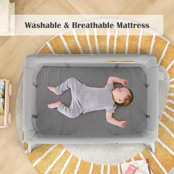 imageINFANS Travel Crib Portable Baby Playpen with Removable Bassinet Soft Mattress Carry Bag Foldable Lightweight Playard Nursery Center for Newborns Toddlers Light GrayLight Gray
