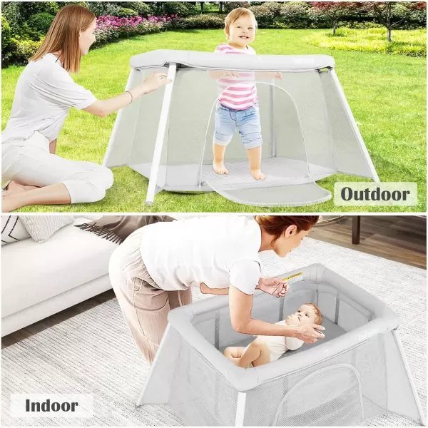 imageINFANS Travel Crib Portable Baby Playpen with Removable Bassinet Soft Mattress Carry Bag Foldable Lightweight Playard Nursery Center for Newborns Toddlers Light GrayLight Gray