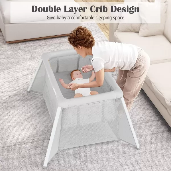 imageINFANS Travel Crib Portable Baby Playpen with Removable Bassinet Soft Mattress Carry Bag Foldable Lightweight Playard Nursery Center for Newborns Toddlers Light GrayLight Gray
