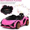 imageINFANS 12V Licensed Lamborghini Sian Kids Ride On Car with Parent Remote Control Spring Suspension MP3 Player Electric Toy Roadster Carbon Fiber Textured for Toddler RedPink
