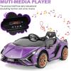 imageINFANS 12V Licensed Lamborghini Sian Kids Ride On Car with Parent Remote Control Spring Suspension MP3 Player Electric Toy Roadster Carbon Fiber Textured for Toddler RedPurple