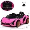 imageINFANS 12V Licensed Lamborghini Sian Kids Ride On Car with Parent Remote Control Spring Suspension MP3 Player Electric Toy Roadster Carbon Fiber Textured for Toddler RedPink