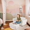 imageINFANS 2 Seat Children Sofa Upholstered Couch with Footstool Sturdy Wood Construction Armrest Couch for Preschool Children Boys Girls Kid Couch Lounge Bed with Ottoman PinkWhite