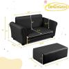 imageINFANS 2 Seat Children Sofa Upholstered Couch with Footstool Sturdy Wood Construction Armrest Couch for Preschool Children Boys Girls Kid Couch Lounge Bed with Ottoman PinkBlack