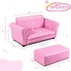 imageINFANS 2 Seat Children Sofa Upholstered Couch with Footstool Sturdy Wood Construction Armrest Couch for Preschool Children Boys Girls Kid Couch Lounge Bed with Ottoman PinkPink