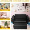 imageINFANS 2 Seat Children Sofa Upholstered Couch with Footstool Sturdy Wood Construction Armrest Couch for Preschool Children Boys Girls Kid Couch Lounge Bed with Ottoman PinkBlack