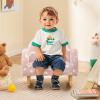 imageINFANS Kids Sofa Toddler Rocking Chair with Solid Wooden Frame AntiTipping Design Plush Fabric Children Armchair for Nursery Kindergarten Playroom Preschool Gift for Boys Girls PinkPinkfluorescent