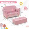 imageINFANS Kids Sofa with Ottoman 2 Seat Toddler Upholstered Couch Children Armrest Chair Lounge for Nursery Kindergarten Kids Room Boys Girls Sturdy Wood Construction Velvet Surface Pink 2 SeatsPink