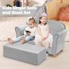 imageINFANS Kids Sofa with Ottoman 2 Seat Toddler Upholstered Couch Children Armrest Chair Lounge for Nursery Kindergarten Kids Room Boys Girls Sturdy Wood Construction Velvet Surface Pink 2 SeatsGrey