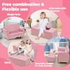 imageINFANS Kids Sofa with Ottoman 2 Seat Toddler Upholstered Couch Children Armrest Chair Lounge for Nursery Kindergarten Kids Room Boys Girls Sturdy Wood Construction Velvet Surface Pink 2 SeatsPink