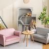 imageINFANS Kids Sofa with Ottoman 2 Seat Toddler Upholstered Couch Children Armrest Chair Lounge for Nursery Kindergarten Kids Room Boys Girls Sturdy Wood Construction Velvet Surface Pink 2 SeatsPink
