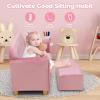 imageINFANS Kids Sofa with Ottoman 2 Seat Toddler Upholstered Couch Children Armrest Chair Lounge for Nursery Kindergarten Kids Room Boys Girls Sturdy Wood Construction Velvet Surface Pink 2 SeatsPink