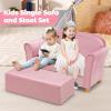 imageINFANS Kids Sofa with Ottoman 2 Seat Toddler Upholstered Couch Children Armrest Chair Lounge for Nursery Kindergarten Kids Room Boys Girls Sturdy Wood Construction Velvet Surface Pink 2 SeatsPink