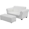 imageINFANS 2 Seat Children Sofa Upholstered Couch with Footstool Sturdy Wood Construction Armrest Couch for Preschool Children Boys Girls Kid Couch Lounge Bed with Ottoman PinkWhite