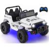 imageINFANS Kids Ride on Car Truck with 24G Remote Control 12V Battery Powered Electric Cars for Kids w3 Speeds Battery Display LED Lights Safety Belt Music ampamp Horn BluetoothFMUSB RedWhite