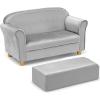 imageINFANS Kids Sofa with Ottoman 2 Seat Toddler Upholstered Couch Children Armrest Chair Lounge for Nursery Kindergarten Kids Room Boys Girls Sturdy Wood Construction Velvet Surface Pink 2 SeatsGrey