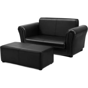 imageINFANS 2 Seat Children Sofa Upholstered Couch with Footstool Sturdy Wood Construction Armrest Couch for Preschool Children Boys Girls Kid Couch Lounge Bed with Ottoman PinkBlack