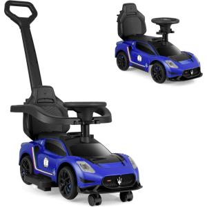 imageINFANS 3 in 1 Push Car for Toddlers Licensed Maserati Baby Stroller Sliding Walking Car with Push Handle Horn Music Underneath Storage FoottoFloor Ride on Toys for Boys Girls WhiteBlue