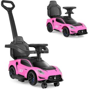 imageINFANS 3 in 1 Push Car for Toddlers Licensed Maserati Baby Stroller Sliding Walking Car with Push Handle Horn Music Underneath Storage FoottoFloor Ride on Toys for Boys Girls WhitePink