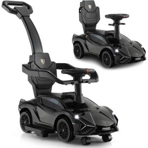 imageINFANS 3 in 1 Ride on Push Car Licensed Lamborghini Baby Stroller Sliding Walking Car with Parent Control Handle Music Headlight Under Seat Storage Kids FoottoFloor Toy for 1860 Months PinkBlack