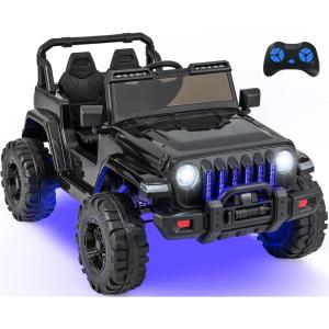 imageINFANS Kids Ride on Car Truck with 24G Remote Control 12V Battery Powered Electric Cars for Kids w3 Speeds Battery Display LED Lights Safety Belt Music ampamp Horn BluetoothFMUSB RedJet Black