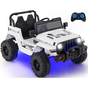 imageINFANS Kids Ride on Car Truck with 24G Remote Control 12V Battery Powered Electric Cars for Kids w3 Speeds Battery Display LED Lights Safety Belt Music ampamp Horn BluetoothFMUSB RedWhite