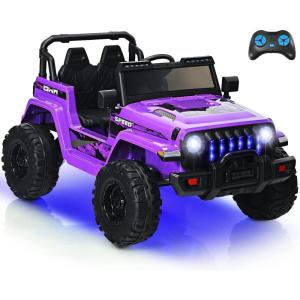 imageINFANS Kids Ride on Car Truck with 24G Remote Control 12V Battery Powered Electric Cars for Kids w3 Speeds Battery Display LED Lights Safety Belt Music ampamp Horn BluetoothFMUSB RedPurple