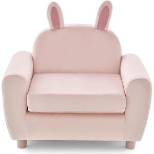 imageINFANS Kids Sofa Children Armrest Chair with Sturdy Wood Construction and Dutch Velvet Upholstered Toddler Armrest Couch Furniture for Nursery Kindergarten Playroom Preschool Gift for Boys GirlsPink Rabbit