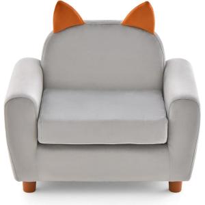 imageINFANS Kids Sofa Children Armrest Chair with Sturdy Wood Construction and Dutch Velvet Upholstered Toddler Armrest Couch Furniture for Nursery Kindergarten Playroom Preschool Gift for Boys GirlsGrey Cat