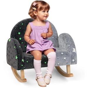 imageINFANS Kids Sofa Toddler Rocking Chair with Solid Wooden Frame AntiTipping Design Plush Fabric Children Armchair for Nursery Kindergarten Playroom Preschool Gift for Boys Girls PinkGreyfluorescent