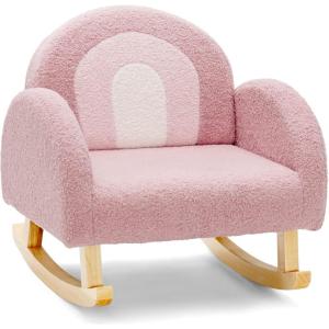 imageINFANS Kids Sofa Toddler Rocking Chair with Solid Wooden Frame AntiTipping Design Plush Fabric Children Armchair for Nursery Kindergarten Playroom Preschool Gift for Boys Girls PinkPink