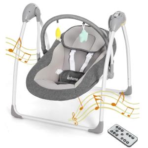 imageINFANS Baby Swing for Infants Compact Portable Baby Electric Rocker for Newborn with 5 Speed Natural Sway Music Timing 2 Toys Remote Control Easy Fold 06 Months Boy GirlGray