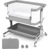 imageINFANS 3 in 1 Baby Bassinet Bedside Sleeper with Comfy Mattress Wheels 6 Height Adjustable Storage Basket Travel Bag Portable All Mesh Crib for Newborn Infant PinkGrey