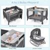 imageINFANS 4 in 1 Pack and Play Portable Nursery Center for Baby Kid Infant Travel Playard with Bassinet Mattress Diaper Changer Bag Toys Music Box Storage Basket