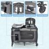 imageINFANS 4 in 1 Pack and Play Portable Nursery Center for Baby Kid Infant Travel Playard with Bassinet Mattress Diaper Changer Bag Toys Music Box Storage Basket