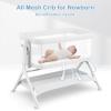 imageINFANS 5 in 1 Baby Bassinet Upgraded Rocking Bedside Sleeper with Wheels Storage Basket Travel Bag Mosquito Net Height Adjustable Portable All Mesh Crib for NewbornInfant PinkLight Grey