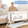 imageINFANS 5 in 1 Baby Bassinet Upgraded Rocking Bedside Sleeper with Wheels Storage Basket Travel Bag Mosquito Net Height Adjustable Portable All Mesh Crib for NewbornInfant PinkLight Grey