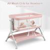 imageINFANS 5 in 1 Baby Bassinet Upgraded Rocking Bedside Sleeper with Wheels Storage Basket Travel Bag Mosquito Net Height Adjustable Portable All Mesh Crib for NewbornInfant PinkPink