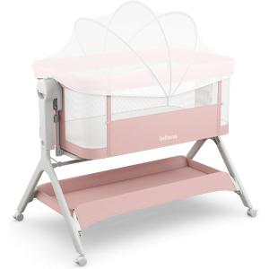 imageINFANS 5 in 1 Baby Bassinet Upgraded Rocking Bedside Sleeper with Wheels Storage Basket Travel Bag Mosquito Net Height Adjustable Portable All Mesh Crib for NewbornInfant PinkPink